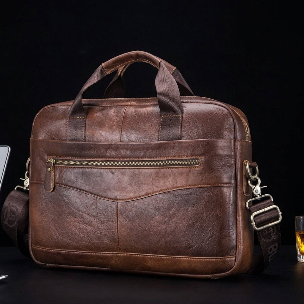 BULLCAPTAIN Genuine Leather Briefcase Laptop Bag (The GWB-044 Model In Brown)