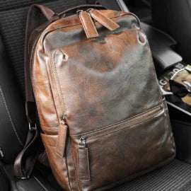Vintage PU Leather Commuter Laptop Backpack